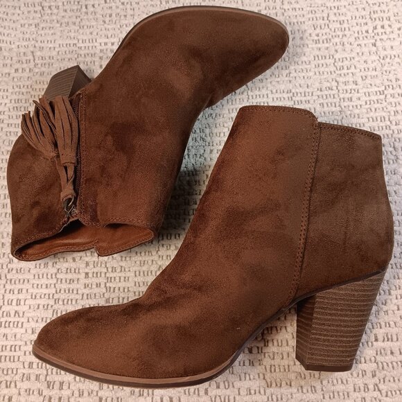 Merona women's chocolate brown faux suede zipper tassel ankle boots sz 11 - NWOT - Picture 4 of 10